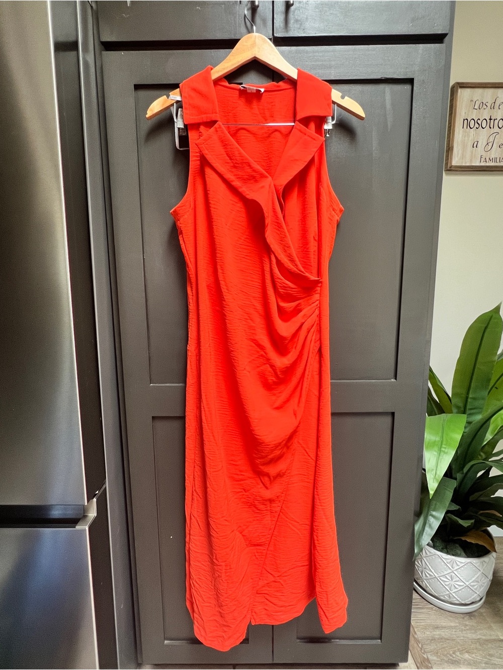 Calvin Klein Sleeveless Red Draped Midi Dress